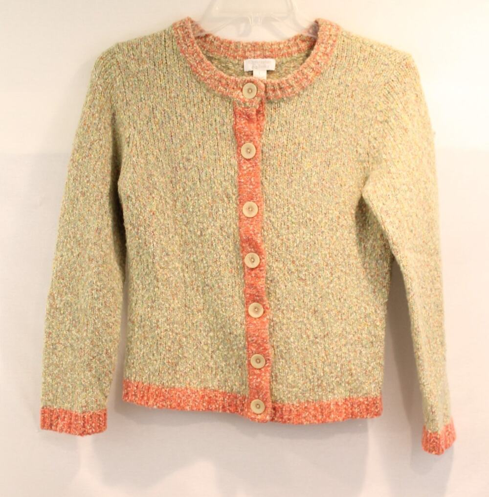 Christopher & Banks Vtg Confetti Wool Blend Cardigan size L Sage Green Button-Up